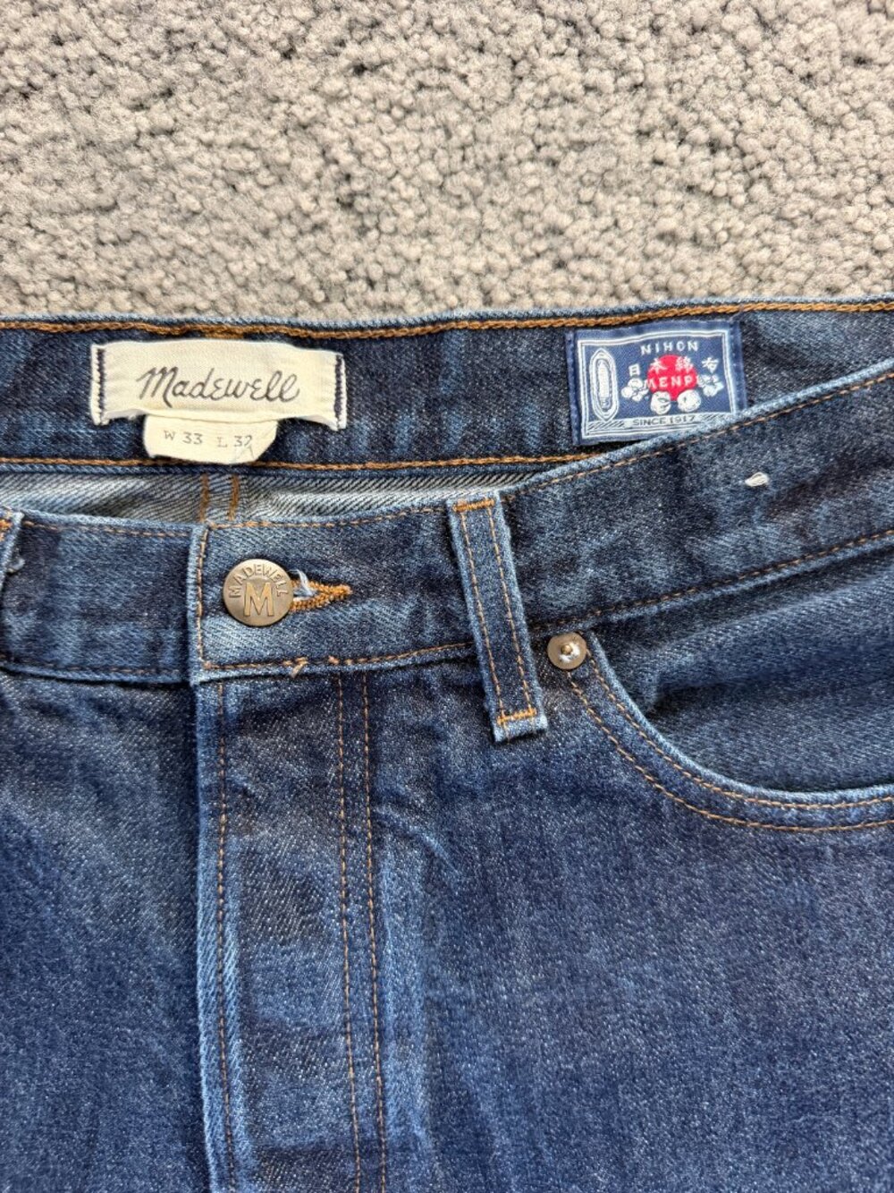 Madewell Men Japanese Selvedge Raw Indigo Relaxed Straight Jeans W33 L32 - Picture 4 of 15